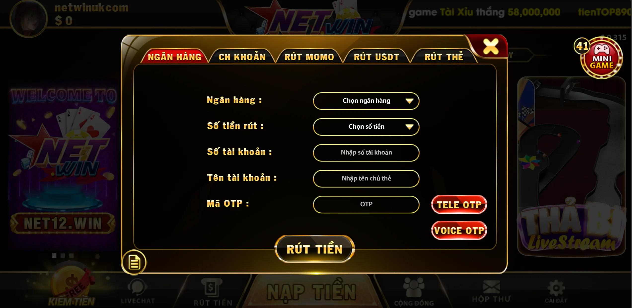 netwin rút tiền
